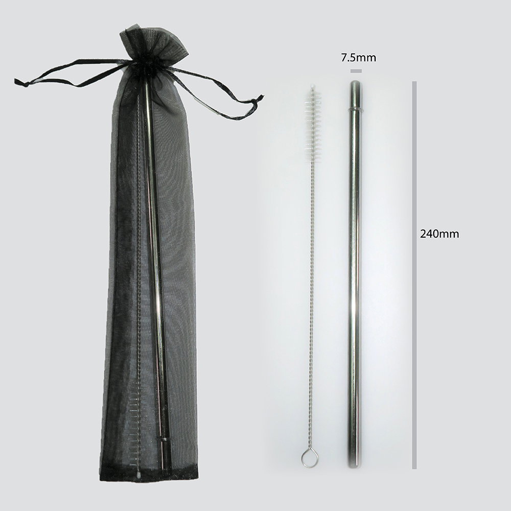 不鏽鋼飲管(長直身)連刷子及束口袋 Stainless Steel Straw (Straight/Long) w/Brush & Bag